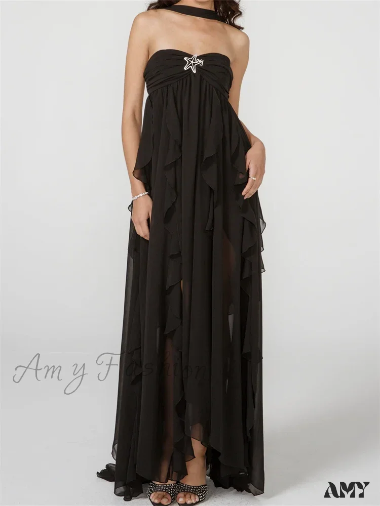 Amy Fashion - Women Y2K  Tube Sexy Strapless Off Shoulder Ruffle Tassel Evening Party Halter Backless Vestidos - Image 7