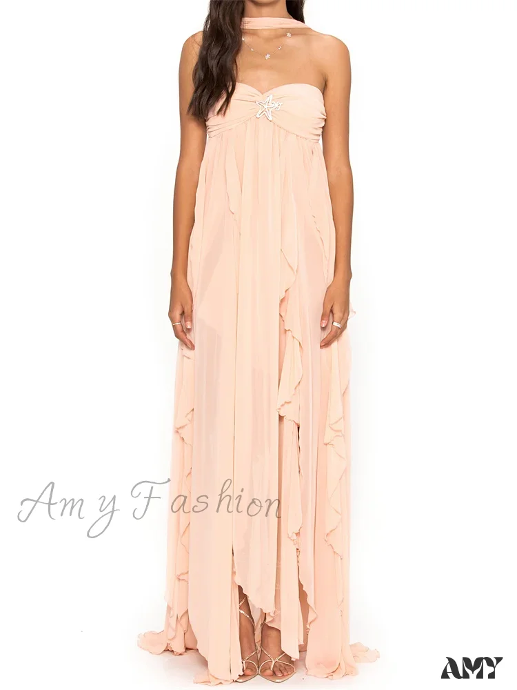 Amy Fashion - Women Y2K  Tube Sexy Strapless Off Shoulder Ruffle Tassel Evening Party Halter Backless Vestidos - Image 8