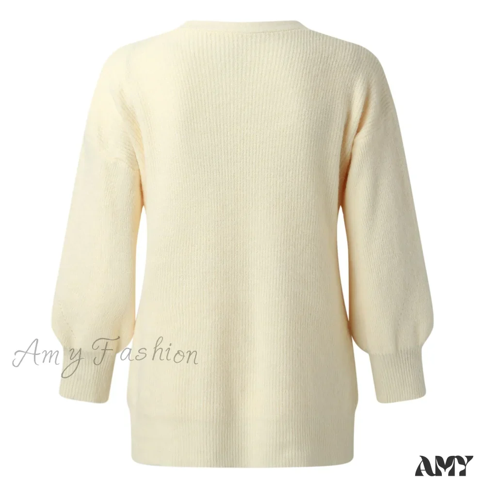 Amy Fashion - Solid Casual Cardigan Womens Cotton Sweaters - Image 4