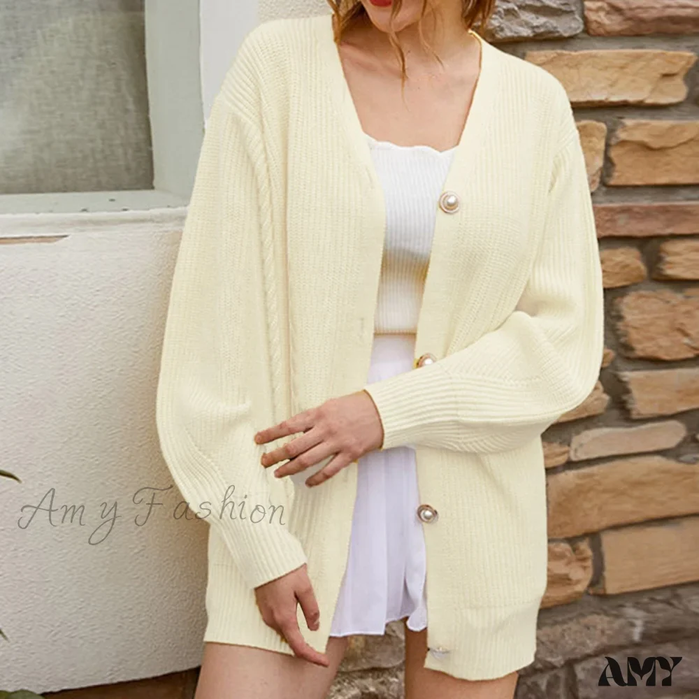 Amy Fashion - Solid Casual Cardigan Womens Cotton Sweaters - Image 7