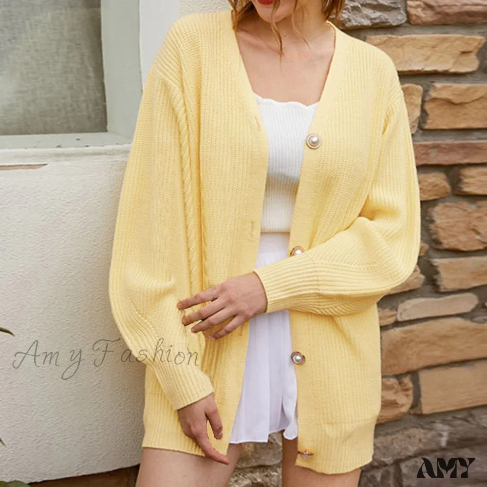 Amy Fashion - Solid Casual Cardigan Womens Cotton Sweaters - Image 8
