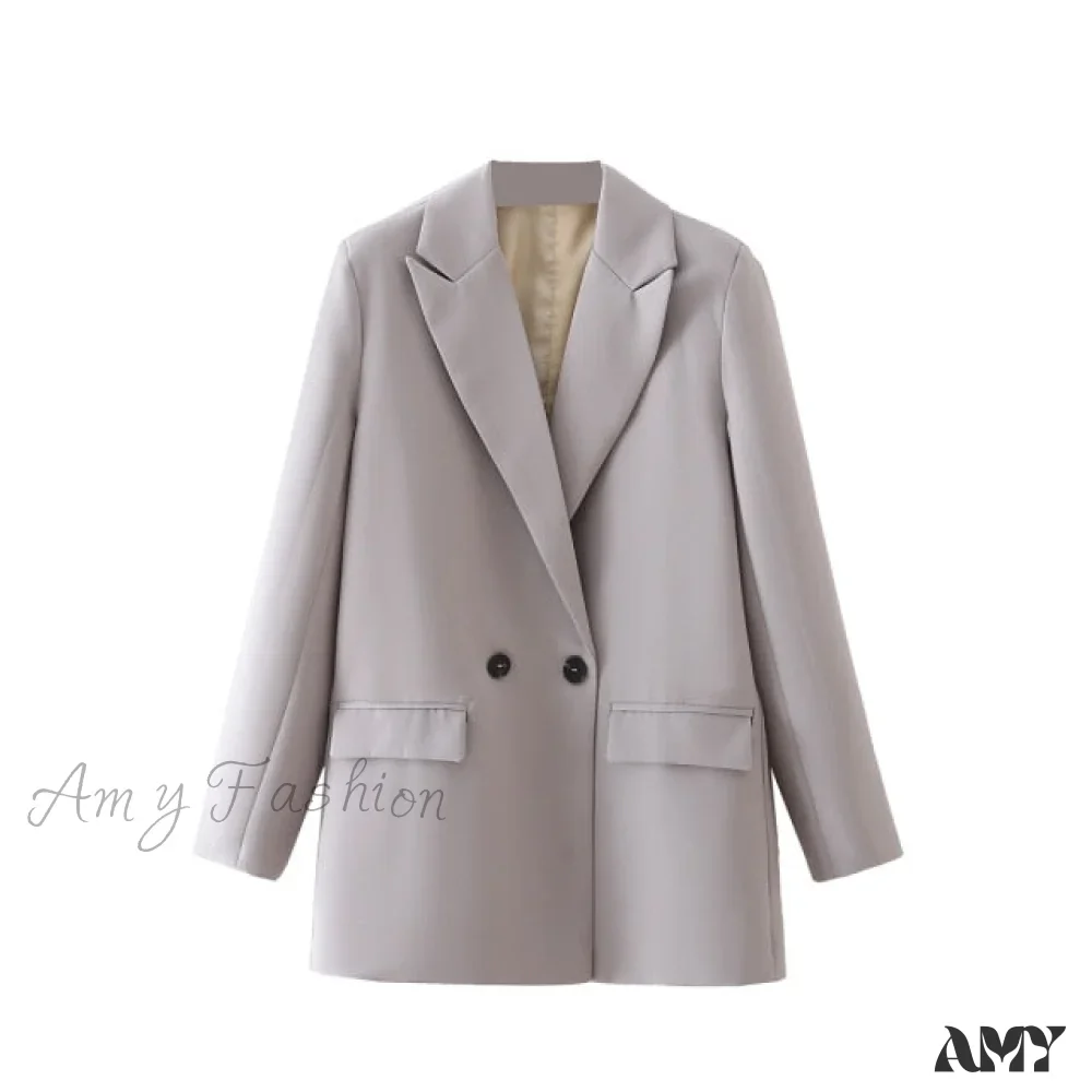 Amy Fashion - Casual Solid Color Pocket Decorative Blazer - Image 3