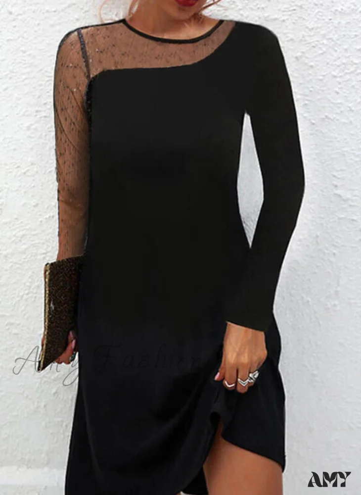 Amy Fashion - Sexy Lace Mesh Patchwork Long Sleeve Dress - Image 12