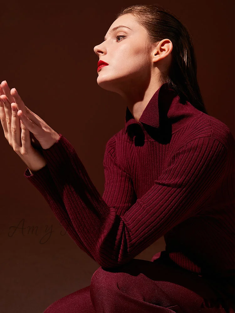 Women's Fashion Polo Collar Wool Pullover Long Sleeve Knitted Office Lady Sweater - Image 2