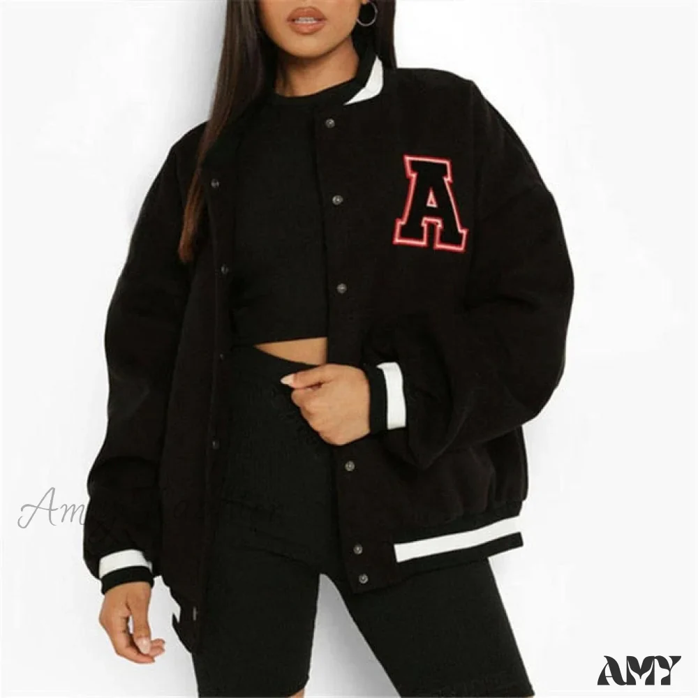 Amy Fashion - Letter Print Baseball Jacket - Image 3