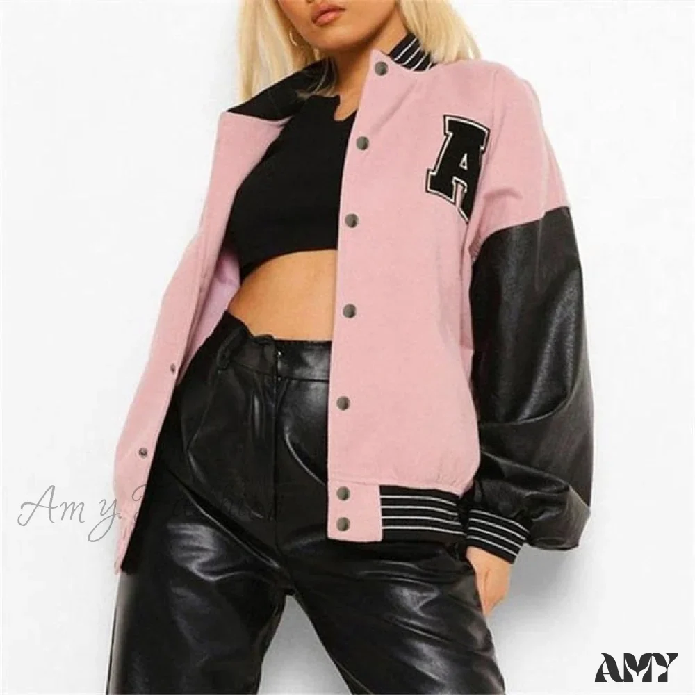 Amy Fashion - Letter Print Baseball Jacket - Image 4
