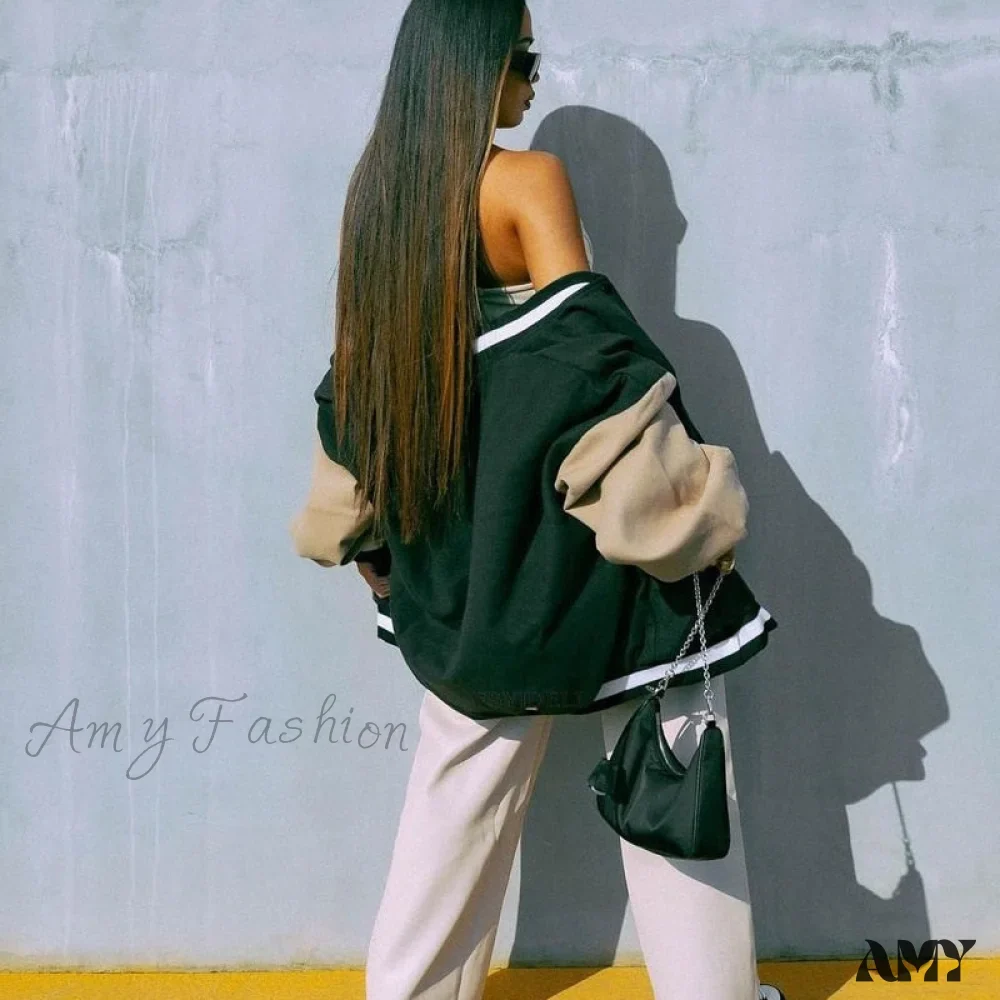Amy Fashion - Letter Print Baseball Jacket - Image 5