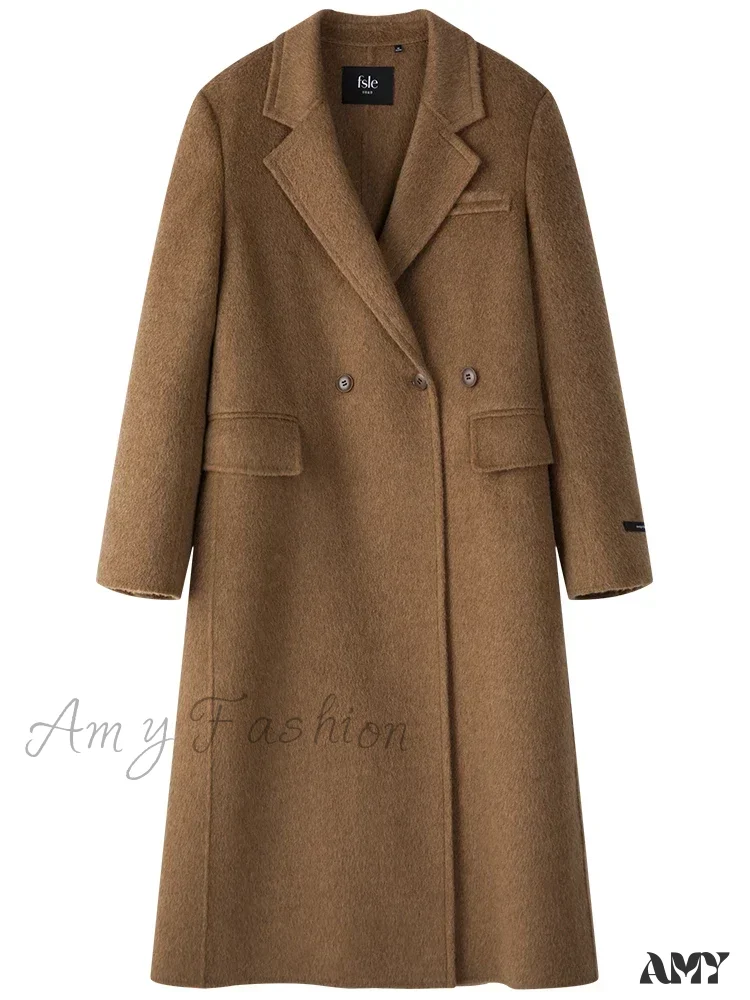 Wool Front Shoulder Temperament Long Notched Collar Double-sided Female Coat - Image 3