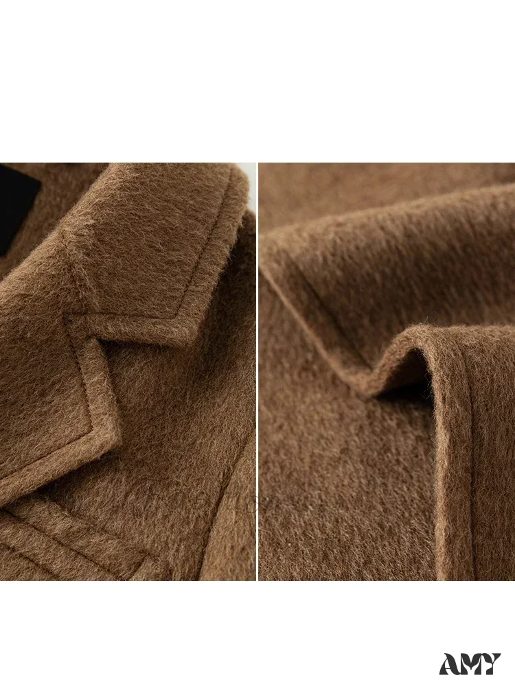 Wool Front Shoulder Temperament Long Notched Collar Double-sided Female Coat - Image 4