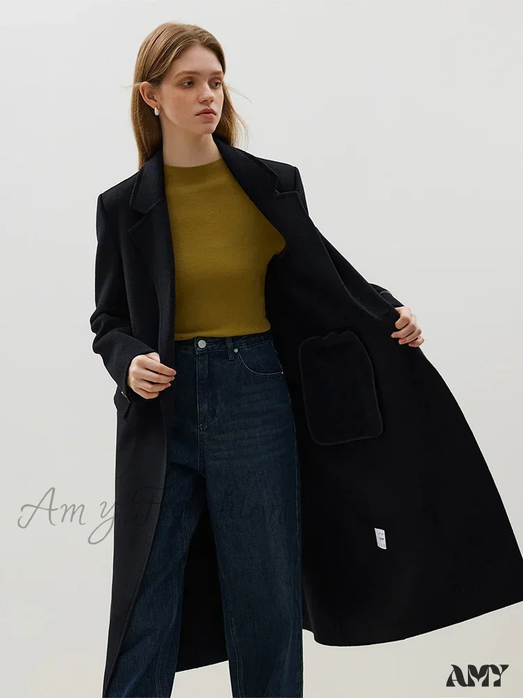 Wool Front Shoulder Temperament Long Notched Collar Double-sided Female Coat - Image 5