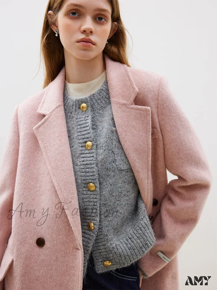Wool Front Shoulder Temperament Long Notched Collar Double-sided Female Coat - Image 6