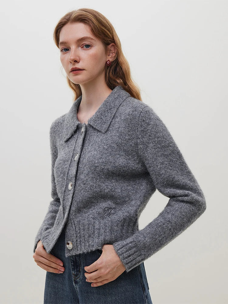 Wool Polo Neck Grey Button Cardigan - Image 4