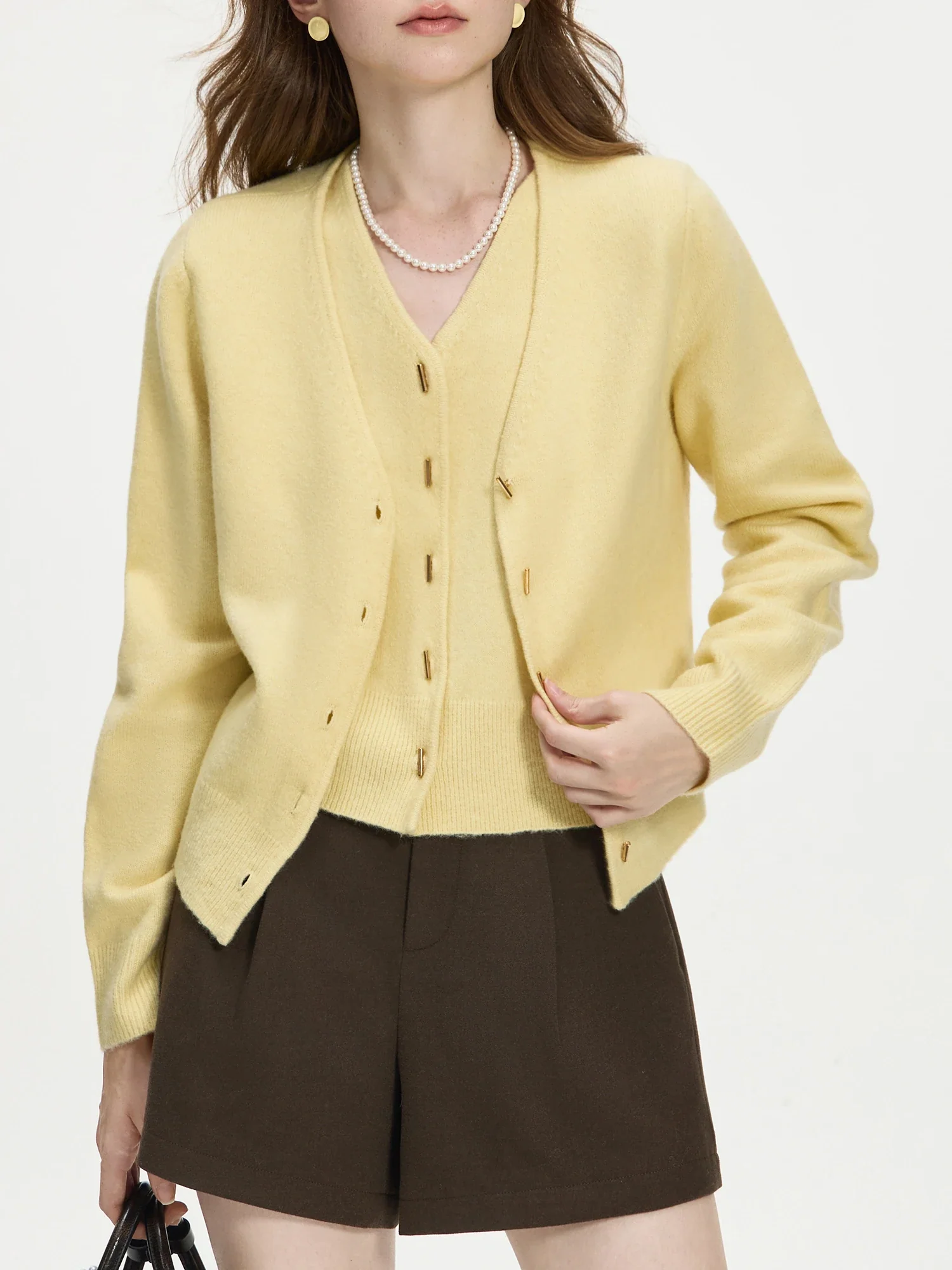 Wool V-neck Two-piece Knit Cardigan