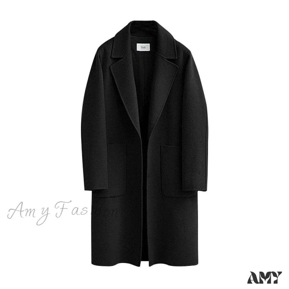 Amy Fashion - Wool Baggy Long Solid Simple All-match Overcoat - Image 3