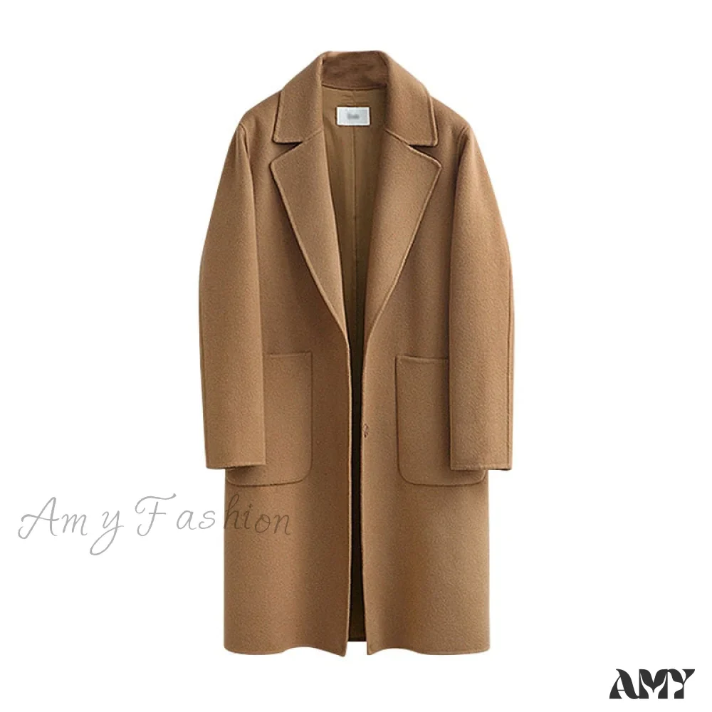 Amy Fashion - Wool Baggy Long Solid Simple All-match Overcoat - Image 7