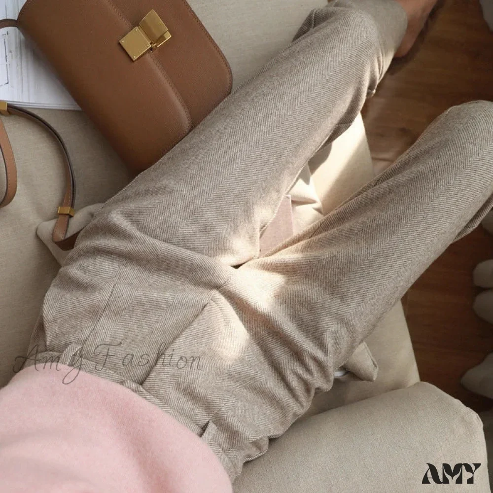 Woolen High Waist Elegant Casual Black Pencil Pants - Image 4