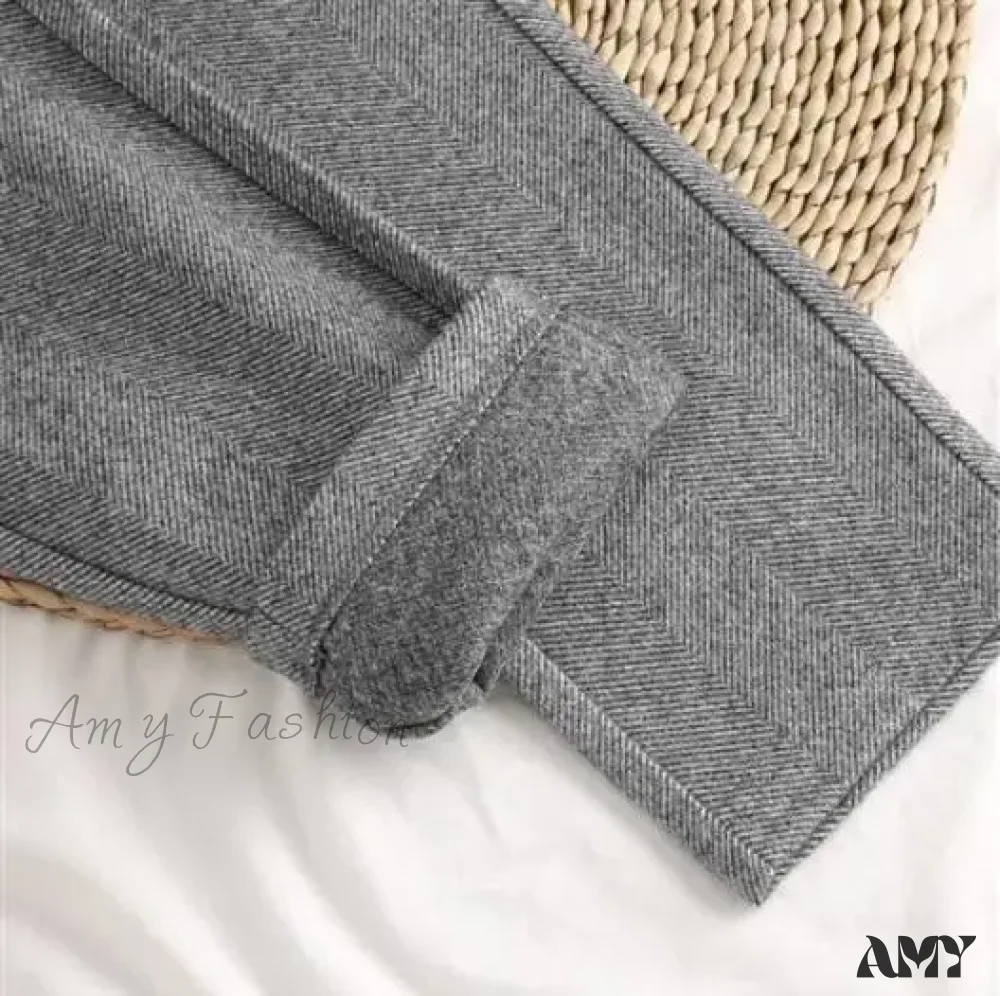 Woolen High Waist Elegant Casual Black Pencil Pants - Image 9