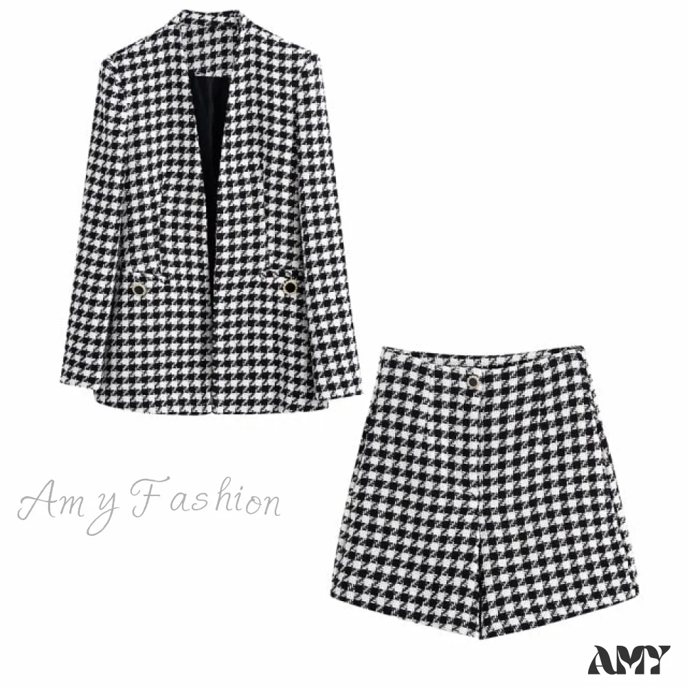 Amy Fashion - Vintage V Neck Long Sleeve Office Blazer Two Pieces Set - Image 4
