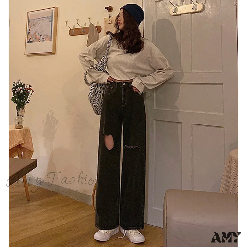 Amy Fashion - Y2k Heart Hole Flared Jeans - Image 3