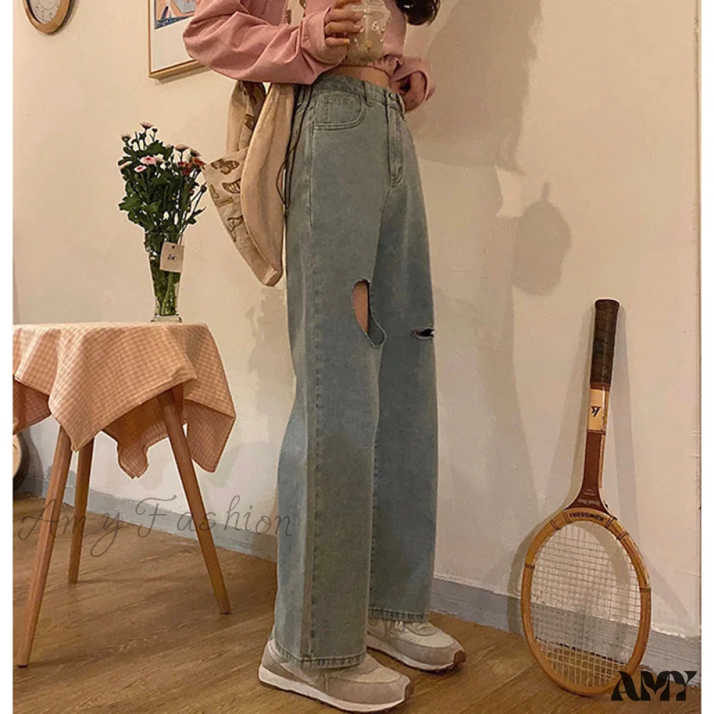 Amy Fashion - Y2k Heart Hole Flared Jeans - Image 4
