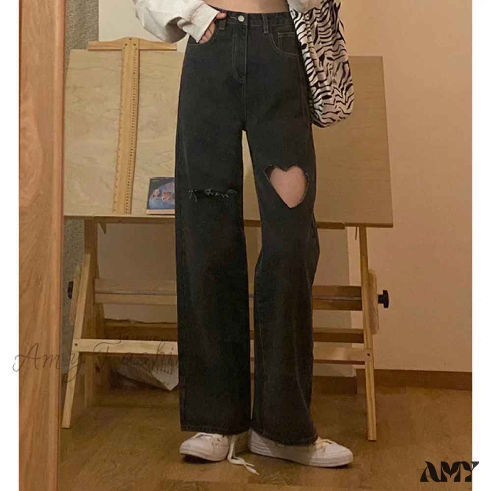 Amy Fashion - Y2k Heart Hole Flared Jeans - Image 7