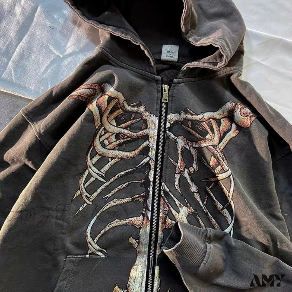 Amy Fashion - Gothic Punk Skeleton Print Hoody Jacket - Image 3