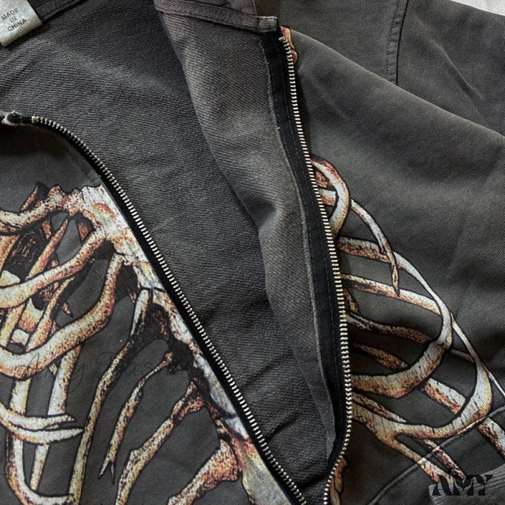Amy Fashion - Gothic Punk Skeleton Print Hoody Jacket - Image 5