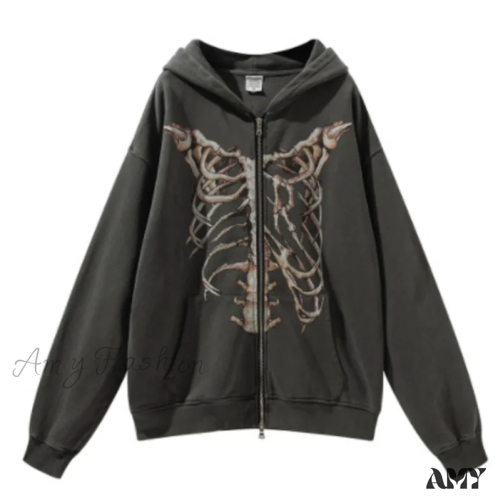 Amy Fashion - Gothic Punk Skeleton Print Hoody Jacket - Image 7