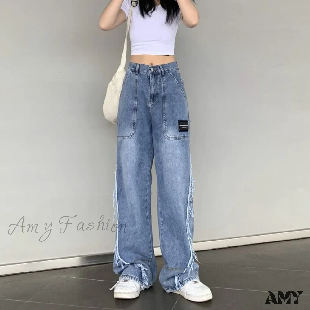 Amy Fashion - Y2k Raw Edge Baggy Jeans