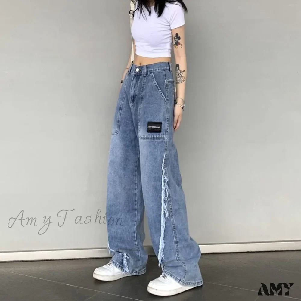 Amy Fashion - Y2k Raw Edge Baggy Jeans - Image 3