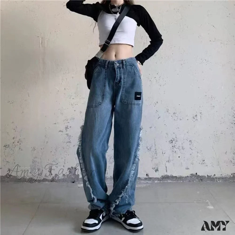 Amy Fashion - Y2k Raw Edge Baggy Jeans - Image 4
