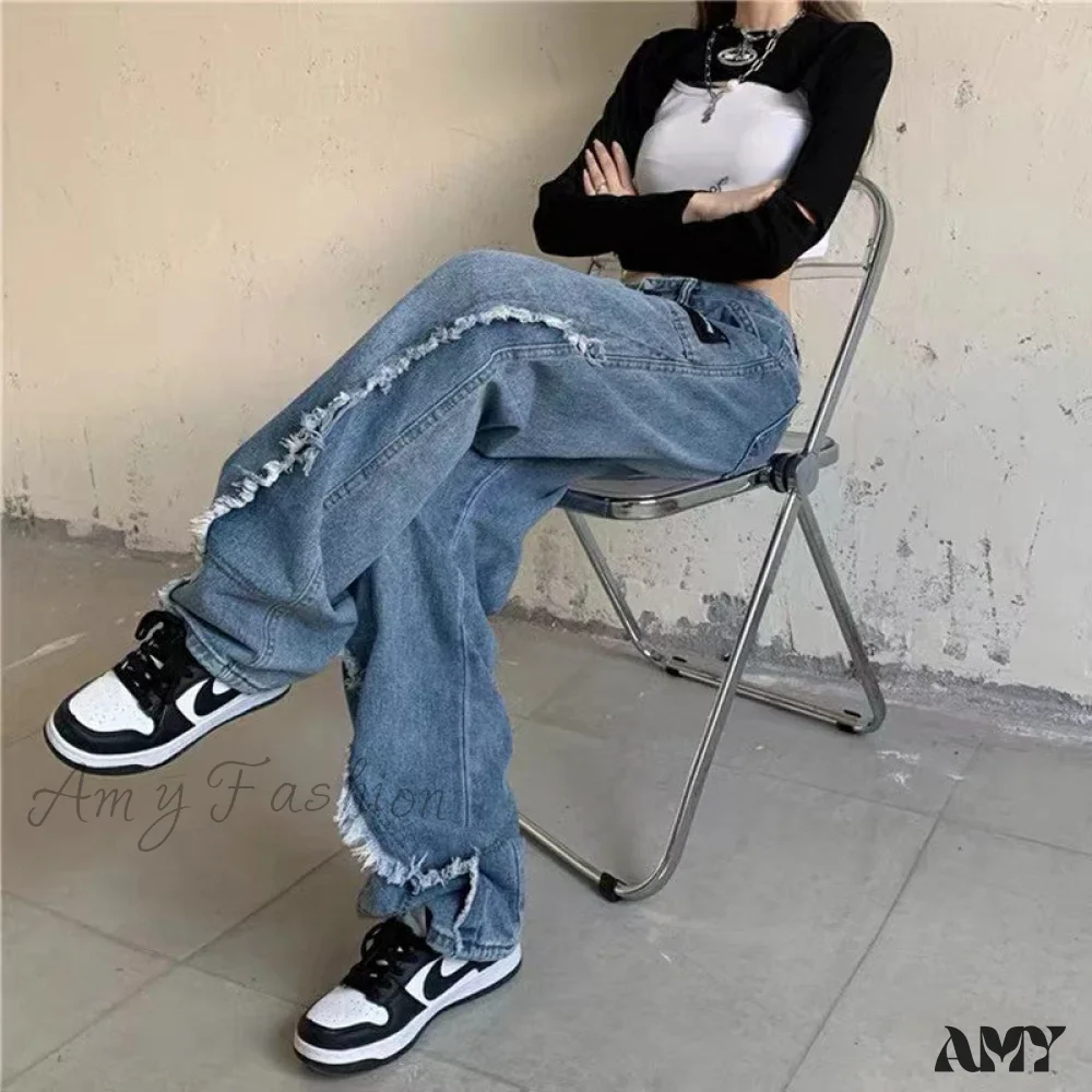 Amy Fashion - Y2k Raw Edge Baggy Jeans - Image 5