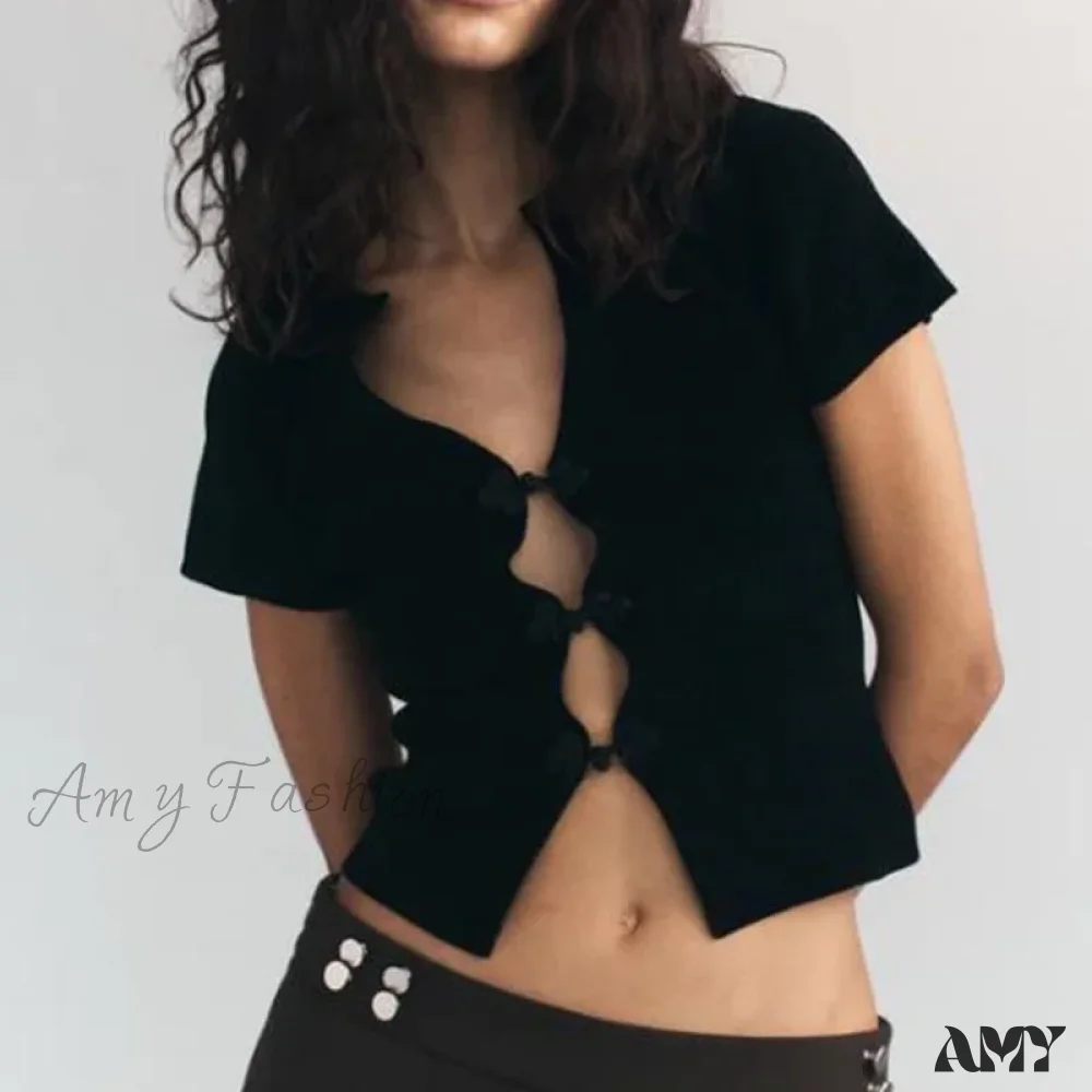 Y2k Sexy Solid Color Open Front Short Sleeve Slim Fit Streetwear Crop Top