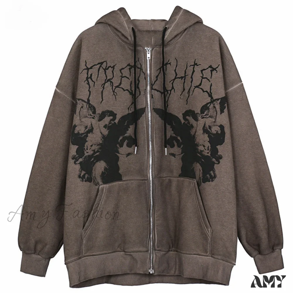 Amy Fashion - Angel Dark Print Streetwear Hoody Jacket