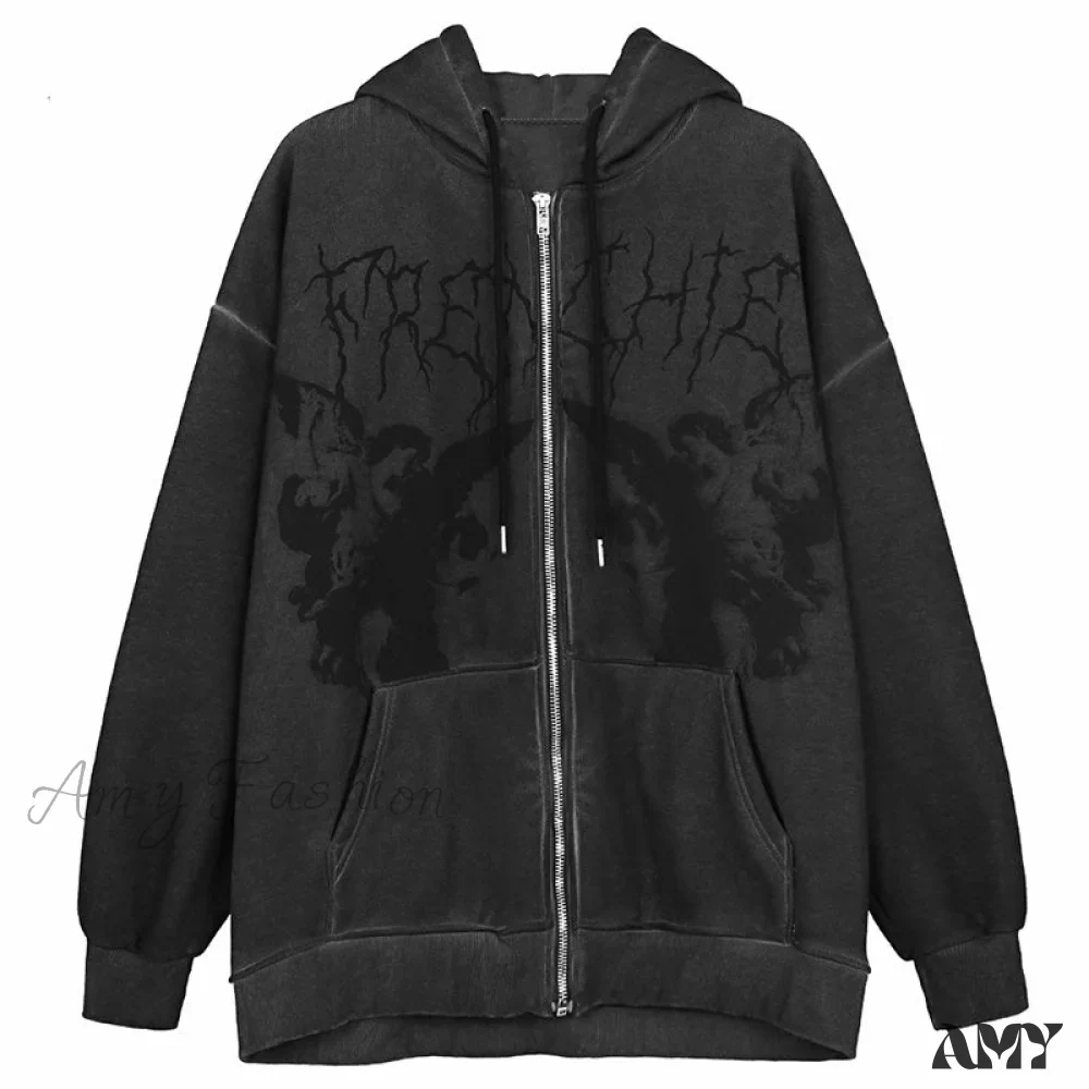 Amy Fashion - Angel Dark Print Streetwear Hoody Jacket - Image 3