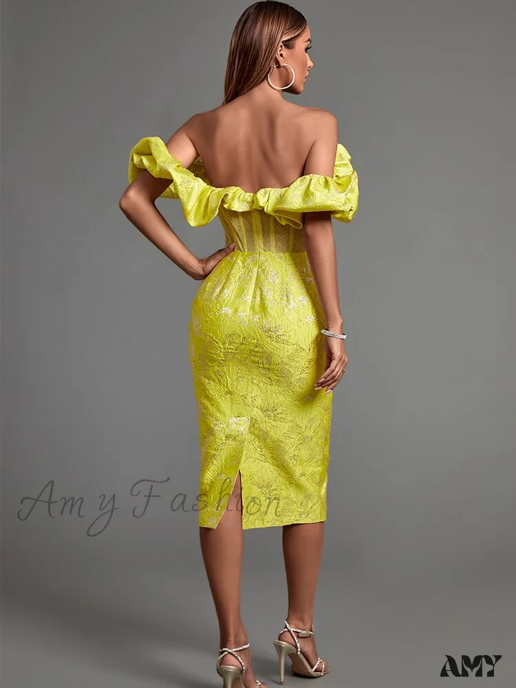 Amy Fashion - Yellow Bodycon Dress Elegant Sexy Ruffle Club Dress - Image 6