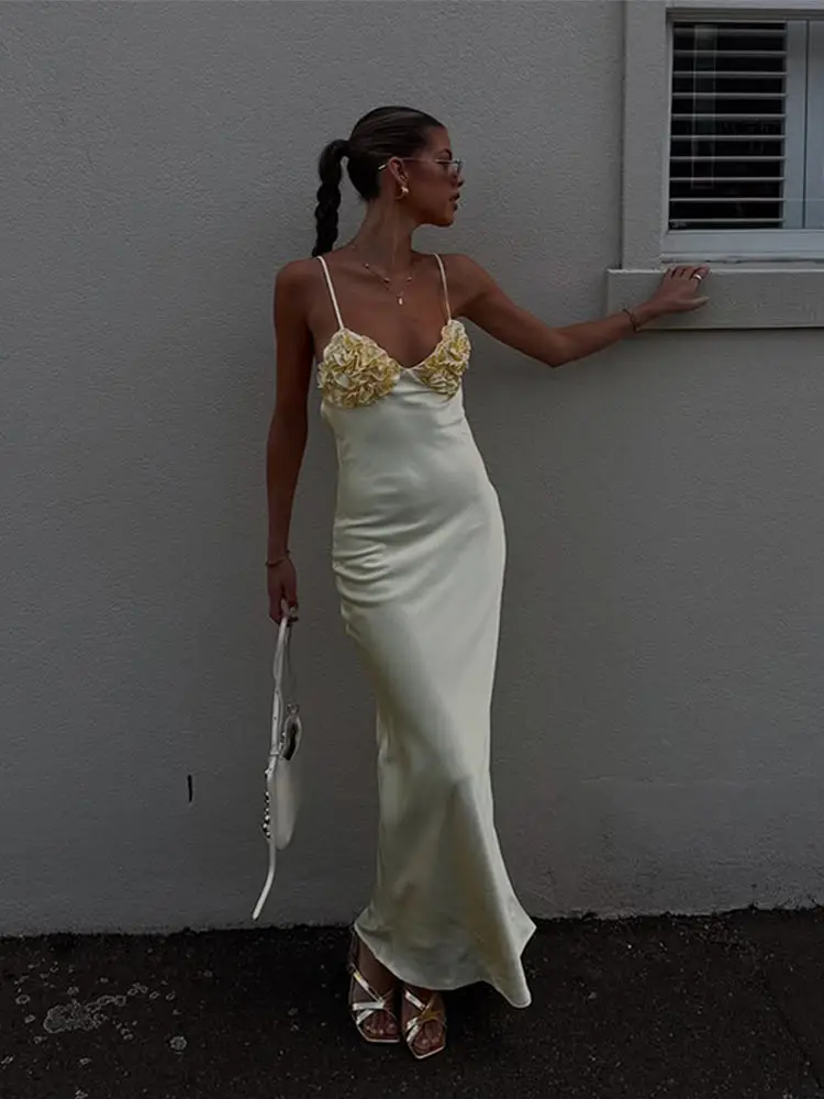Yellow Floral Satin Slip Maxi Dress - Image 4