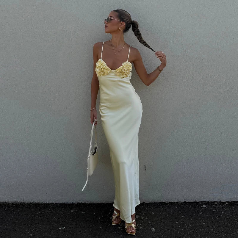Yellow Floral Satin Slip Maxi Dress - Image 7