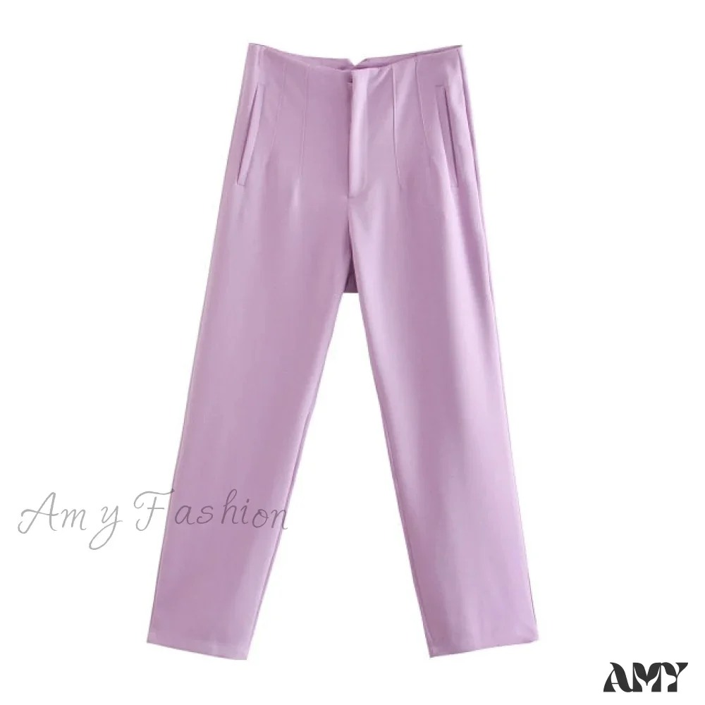 Amy Fashion - Chic Button Zip Elegant Pink Casual Pants - Image 15