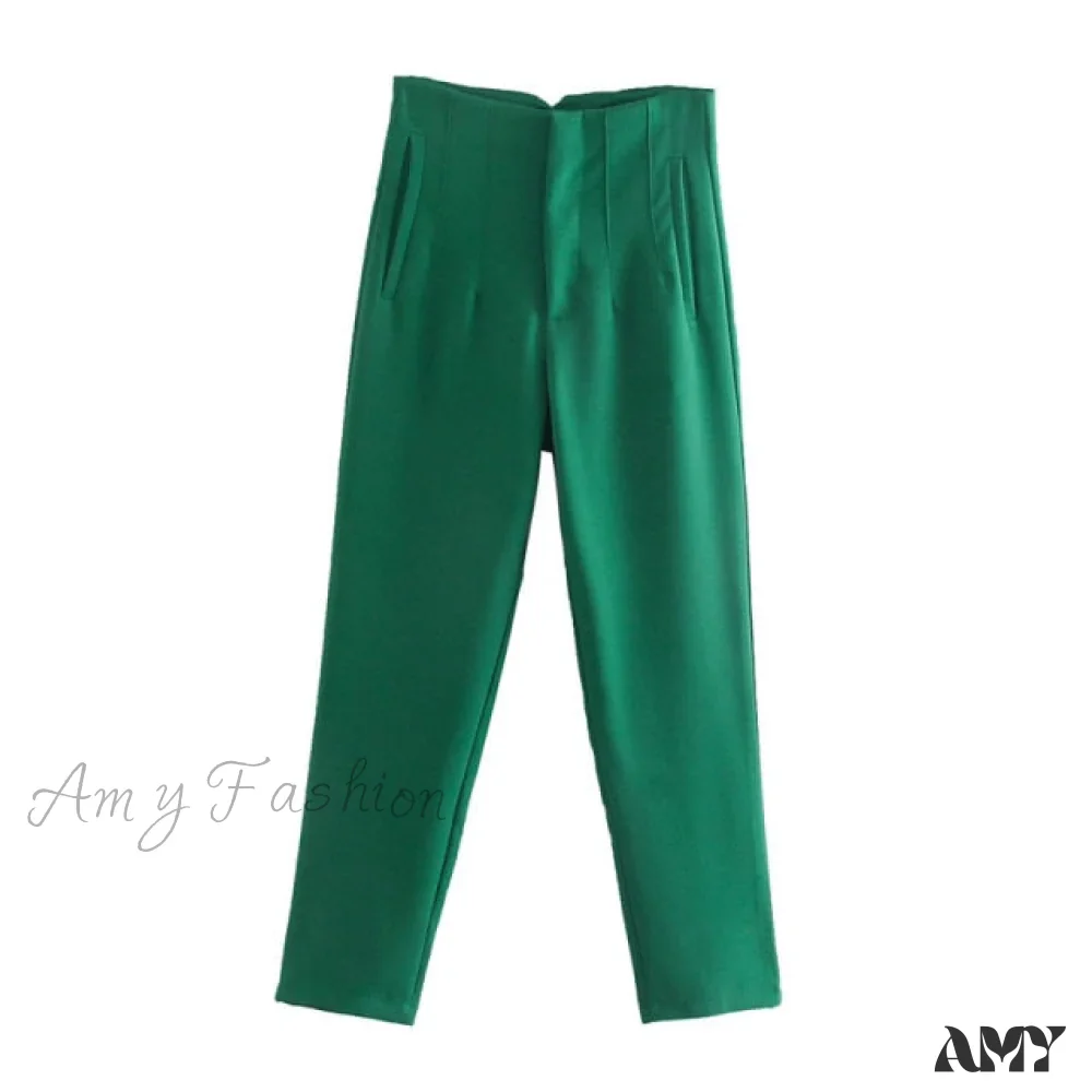 Amy Fashion - Chic Button Zip Elegant Pink Casual Pants - Image 3