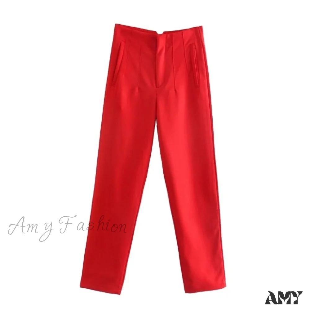 Amy Fashion - Chic Button Zip Elegant Pink Casual Pants - Image 4