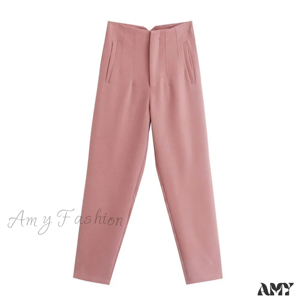 Amy Fashion - Chic Button Zip Elegant Pink Casual Pants - Image 7