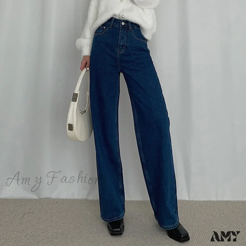 Amy Fashion - Loose High Waist Denim Straight Jeans