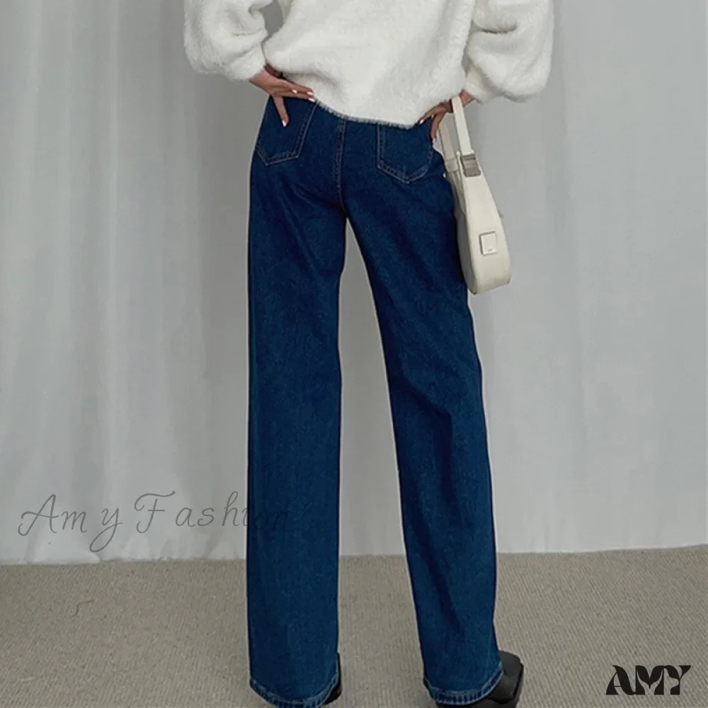 Amy Fashion - Loose High Waist Denim Straight Jeans - Image 3