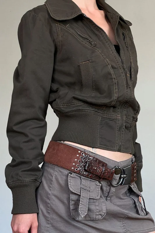 Zip Slimming Waist-Defined Cargo Jacket - Image 3