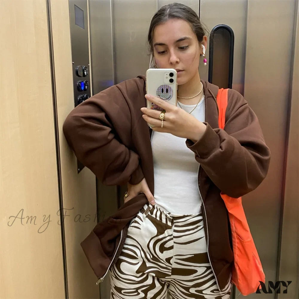Amy Fashion - Solid Color Simple Zip-Up Coats - Image 5
