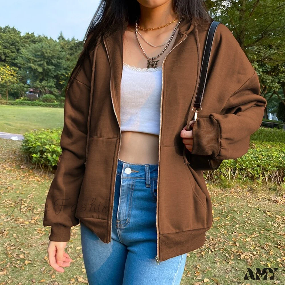 Amy Fashion - Solid Color Simple Zip-Up Coats - Image 7